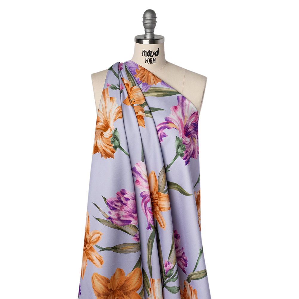 Brushed Cotton Woven - Burnt Orange, Purple and Lavender Big Lilies - Mood Exclusive Language of Lilies Print Drape