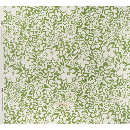 Brushed Cotton Woven - Green and Off White Flower Doodles - Mood Exclusive Sweet Scribbles Print Full