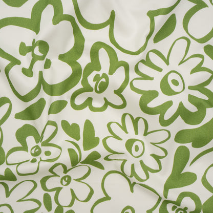Brushed Cotton Woven - Green and Off White Flower Doodles - Mood Exclusive Sweet Scribbles Print