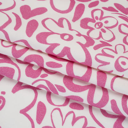 Brushed Cotton Woven - Pink and Off White Flower Doodles - Mood Exclusive Sweet Scribbles Print Folded
