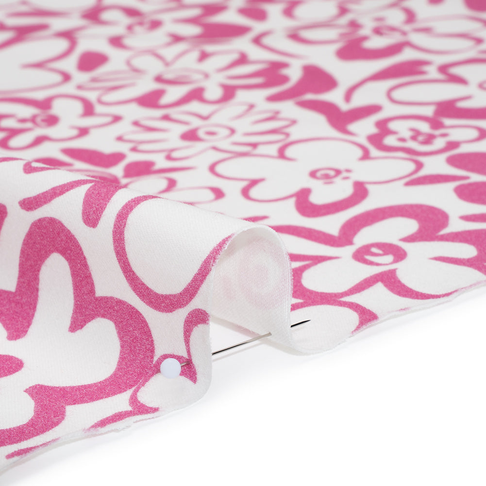 Brushed Cotton Woven - Pink and Off White Flower Doodles - Mood Exclusive Sweet Scribbles Print Detail