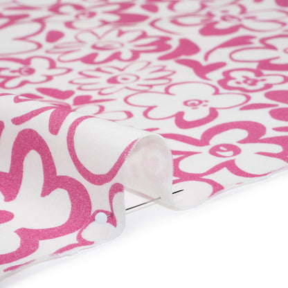 Brushed Cotton Woven - Pink and Off White Flower Doodles - Mood Exclusive Sweet Scribbles Print Detail