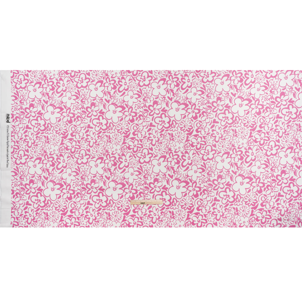 Brushed Cotton Woven - Pink and Off White Flower Doodles - Mood Exclusive Sweet Scribbles Print Full