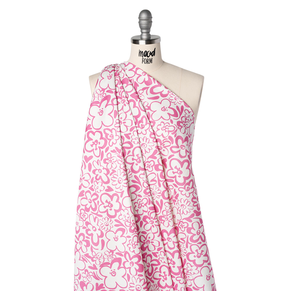 Brushed Cotton Woven - Pink and Off White Flower Doodles - Mood Exclusive Sweet Scribbles Print Drape