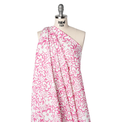Brushed Cotton Woven - Pink and Off White Flower Doodles - Mood Exclusive Sweet Scribbles Print Drape