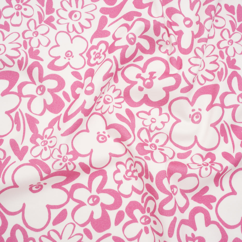 Brushed Cotton Woven - Pink and Off White Flower Doodles - Mood Exclusive Sweet Scribbles Print