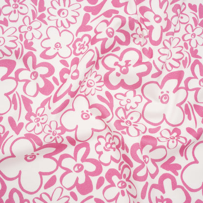 Brushed Cotton Woven - Pink and Off White Flower Doodles - Mood Exclusive Sweet Scribbles Print