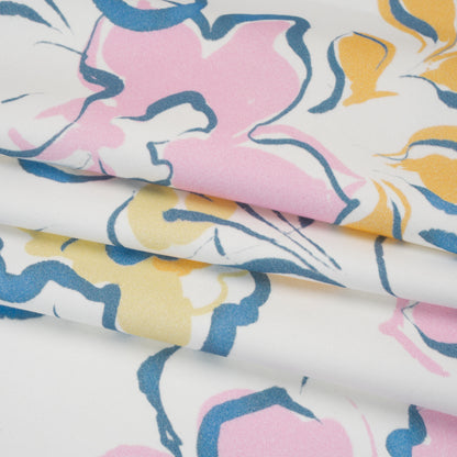 Brushed Cotton Woven - Baby Pink, Light Blue and Creamsicle Ink Brush Flowers - Mood Exclusive Pastel Botanica Print