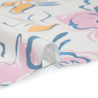 Brushed Cotton Woven - Baby Pink, Light Blue and Creamsicle Ink Brush Flowers - Mood Exclusive Pastel Botanica Print
