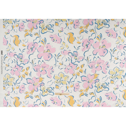 Brushed Cotton Woven - Baby Pink, Light Blue and Creamsicle Ink Brush Flowers - Mood Exclusive Pastel Botanica Print