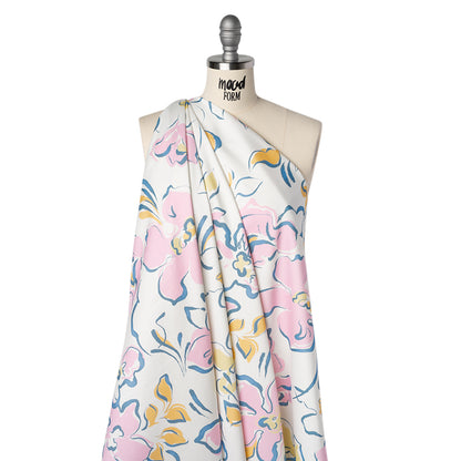 Brushed Cotton Woven - Baby Pink, Light Blue and Creamsicle Ink Brush Flowers - Mood Exclusive Pastel Botanica Print