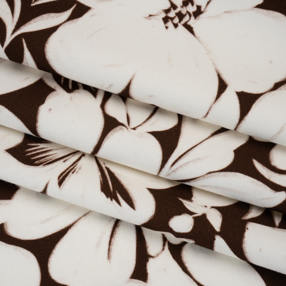 Brushed Cotton Woven - Brown and Ivory Floral - Mood Exclusive Whitewash Bloom Print Folded