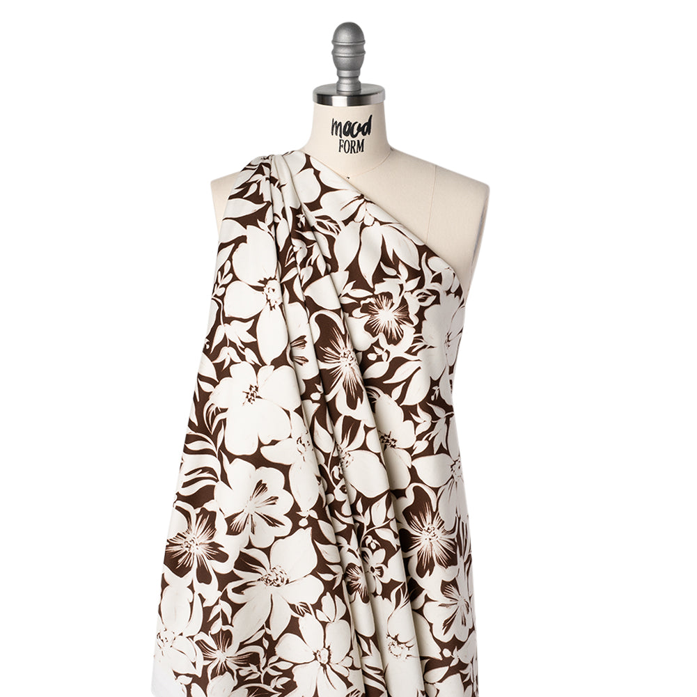 Brushed Cotton Woven - Brown and Ivory Floral - Mood Exclusive Whitewash Bloom Print Drape
