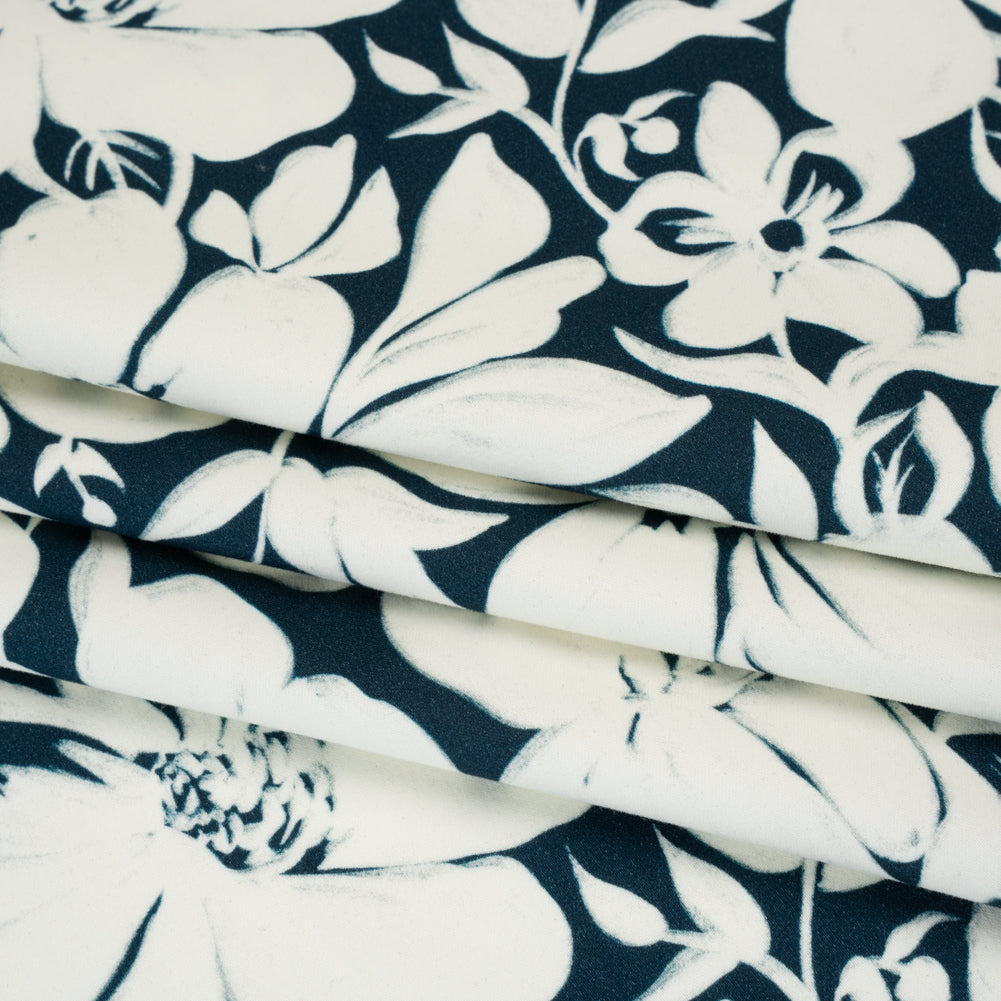 Brushed Cotton Woven - Navy and Ivory Floral - Mood Exclusive Whitewash Bloom Print Folded
