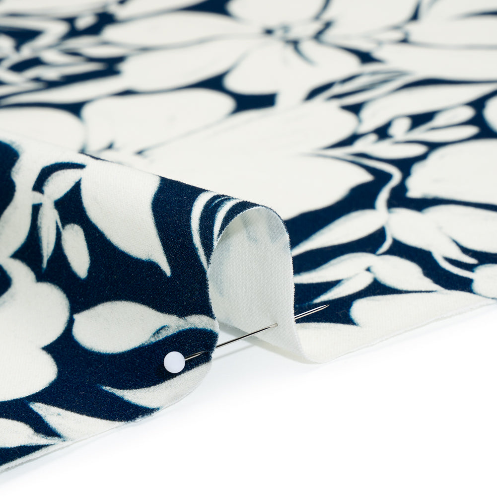 Brushed Cotton Woven - Navy and Ivory Floral - Mood Exclusive Whitewash Bloom Print Detail