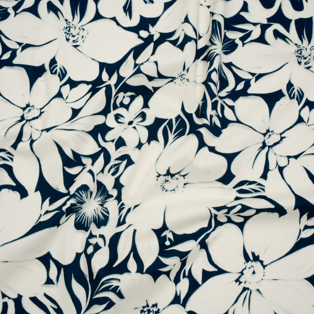 Brushed Cotton Woven - Navy and Ivory Floral - Mood Exclusive Whitewash Bloom Print