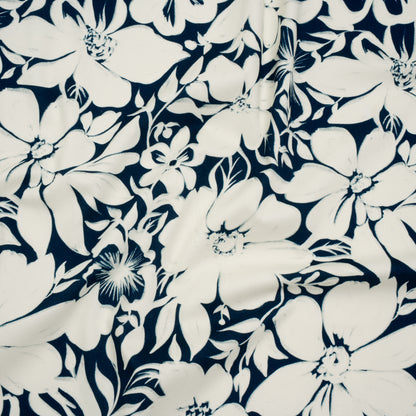Brushed Cotton Woven - Navy and Ivory Floral - Mood Exclusive Whitewash Bloom Print