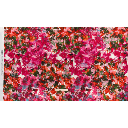 Brushed Cotton Woven - Fuchsia Pink, Red and Light Blue Striated Painted Flowers - Mood Exclusive Painter’s Bouquet Print