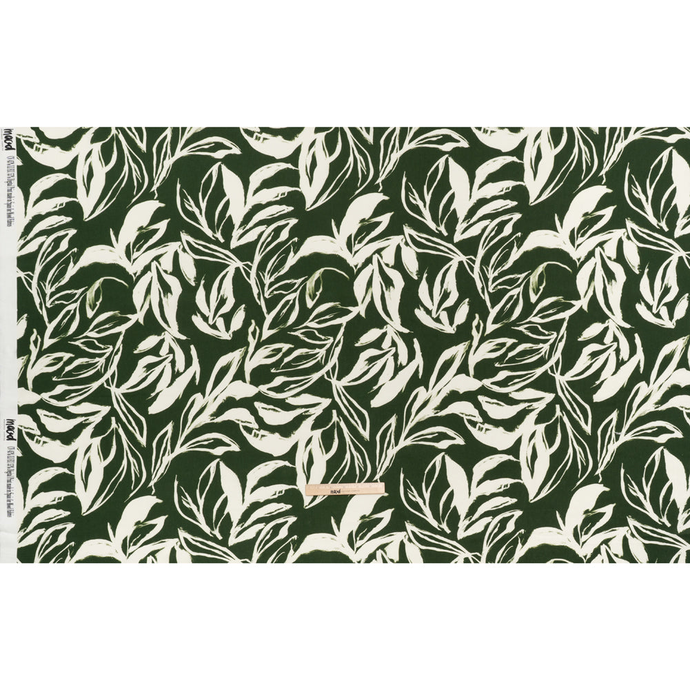 Linen and Rayon Woven - Forest Green and Cream Sketched Flowers - Mood Exclusive Sketchbook Garden Print - Full