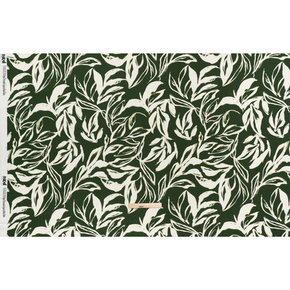 Linen and Rayon Woven - Forest Green and Cream Sketched Flowers - Mood Exclusive Sketchbook Garden Print