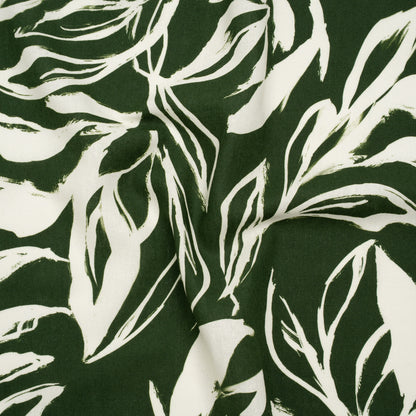 Linen and Rayon Woven - Forest Green and Cream Sketched Flowers - Mood Exclusive Sketchbook Garden Print