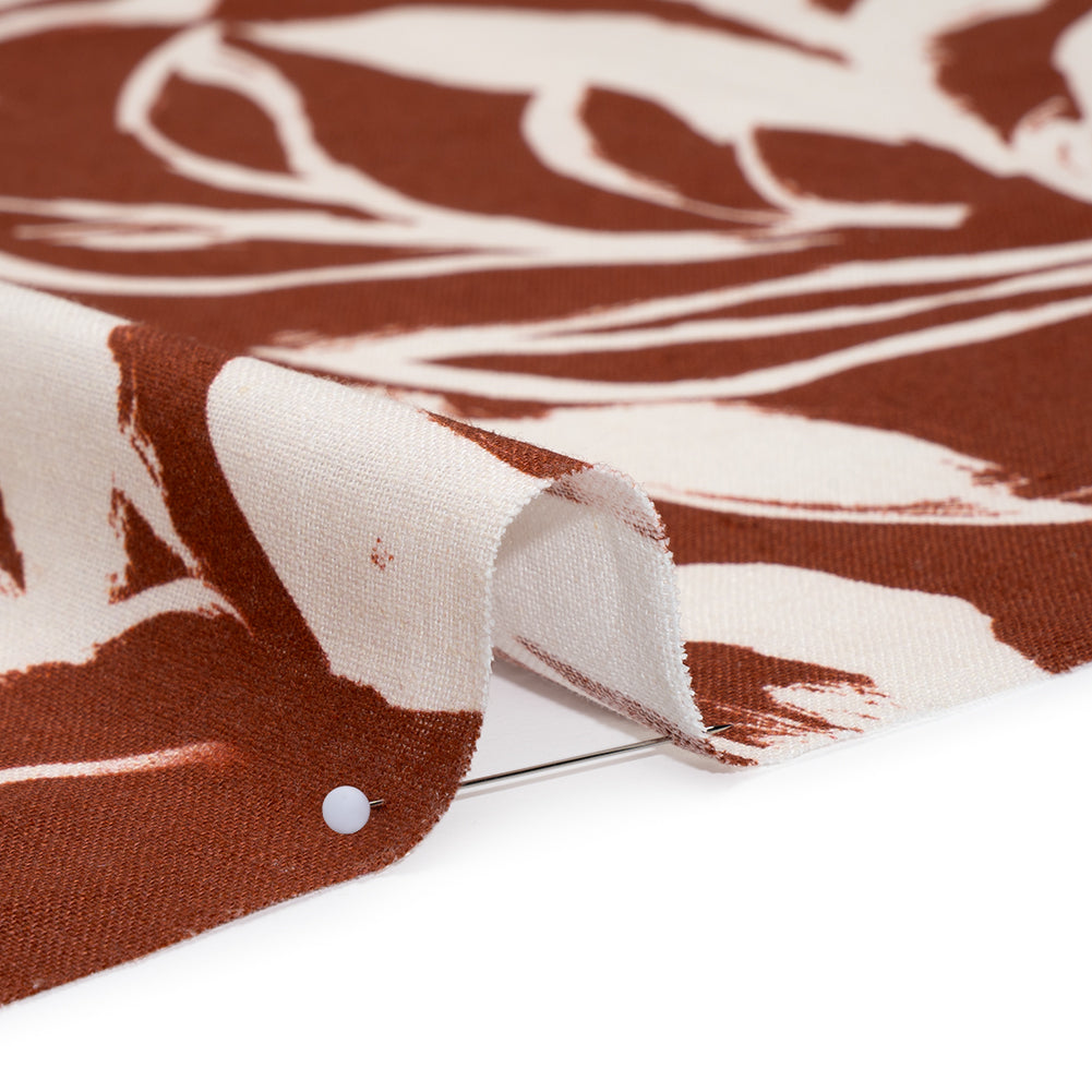 Linen and Rayon Woven - Russet Brown and Cream Sketched Flowers - Mood Exclusive Sketchbook Garden Print Detail