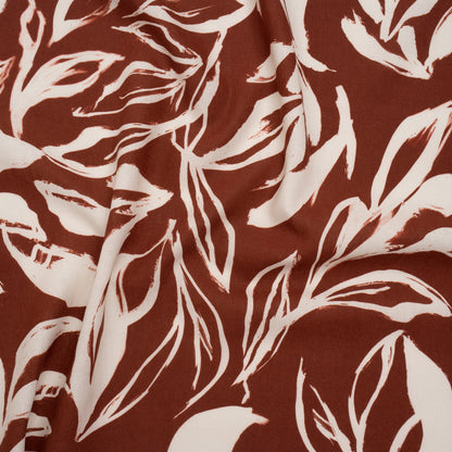 Linen and Rayon Woven - Russet Brown and Cream Sketched Flowers - Mood Exclusive Sketchbook Garden Print