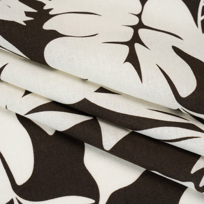 Linen and Rayon Woven - Chocolate Brown and Ivory Leaf Silhouettes - Mood Exclusive Neutral Nature Print Folded