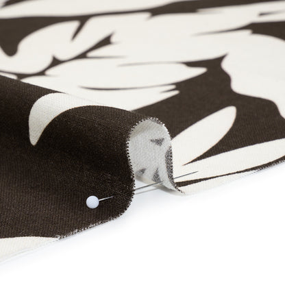 Linen and Rayon Woven - Chocolate Brown and Ivory Leaf Silhouettes - Mood Exclusive Neutral Nature Print Detail