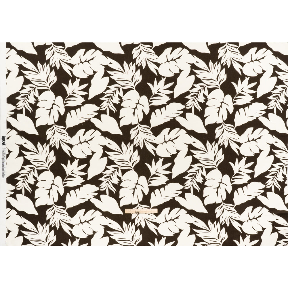 Linen and Rayon Woven - Chocolate Brown and Ivory Leaf Silhouettes - Mood Exclusive Neutral Nature Print Full