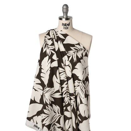 Linen and Rayon Woven - Chocolate Brown and Ivory Leaf Silhouettes - Mood Exclusive Neutral Nature Print Drape