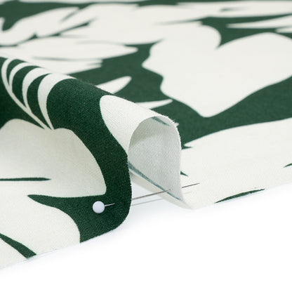 Linen and Rayon Woven - Pine Green and Ivory Leaf Silhouettes - Mood Exclusive Neutral Nature Print
