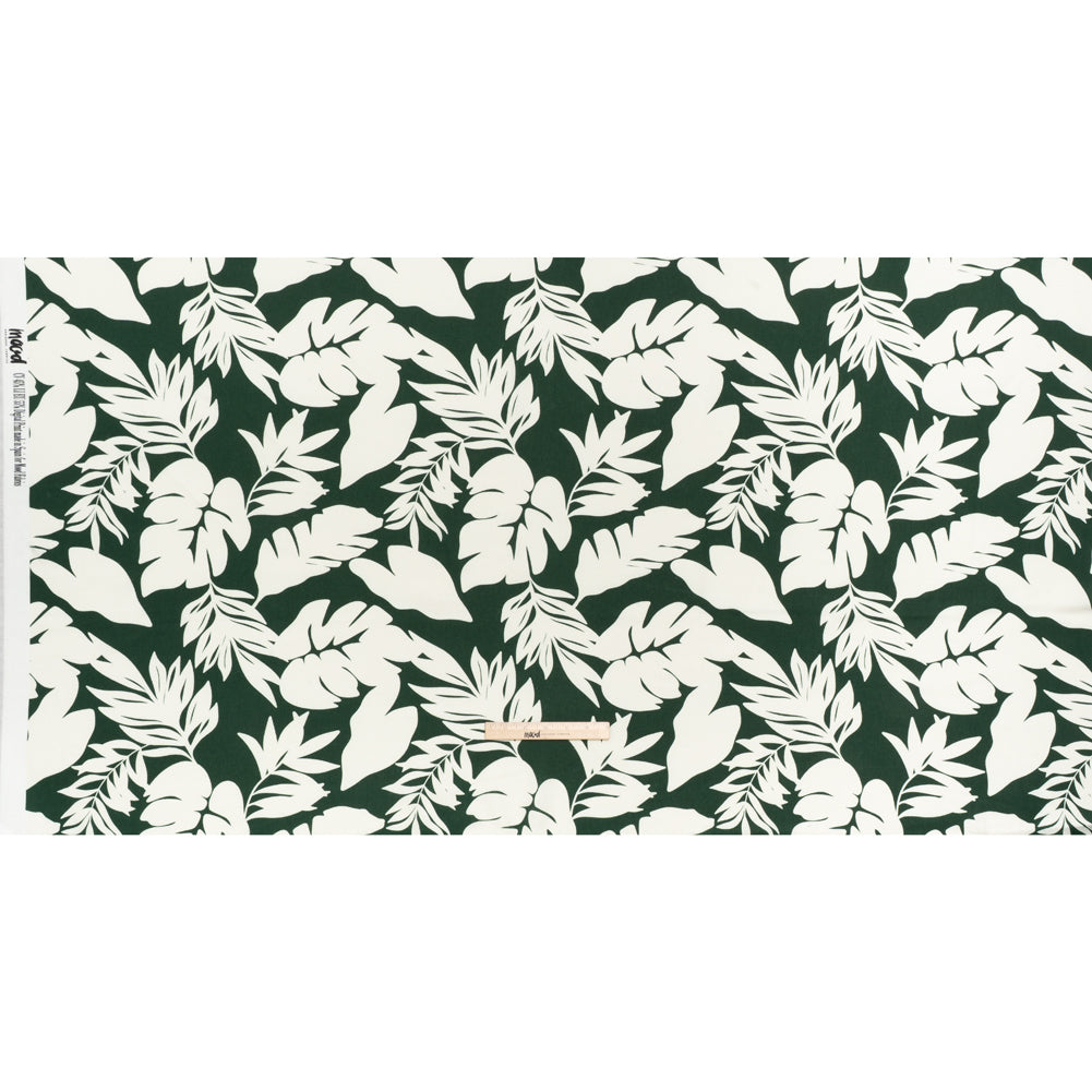 Linen and Rayon Woven - Pine Green and Ivory Leaf Silhouettes - Mood Exclusive Neutral Nature Print - Full