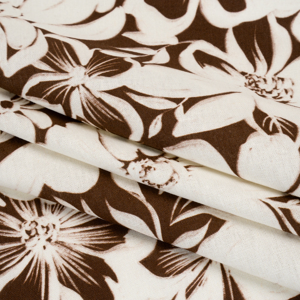 Linen and Rayon Woven - Brown and Ivory Floral - Mood Exclusive Sepia Bloom Print - Folded
