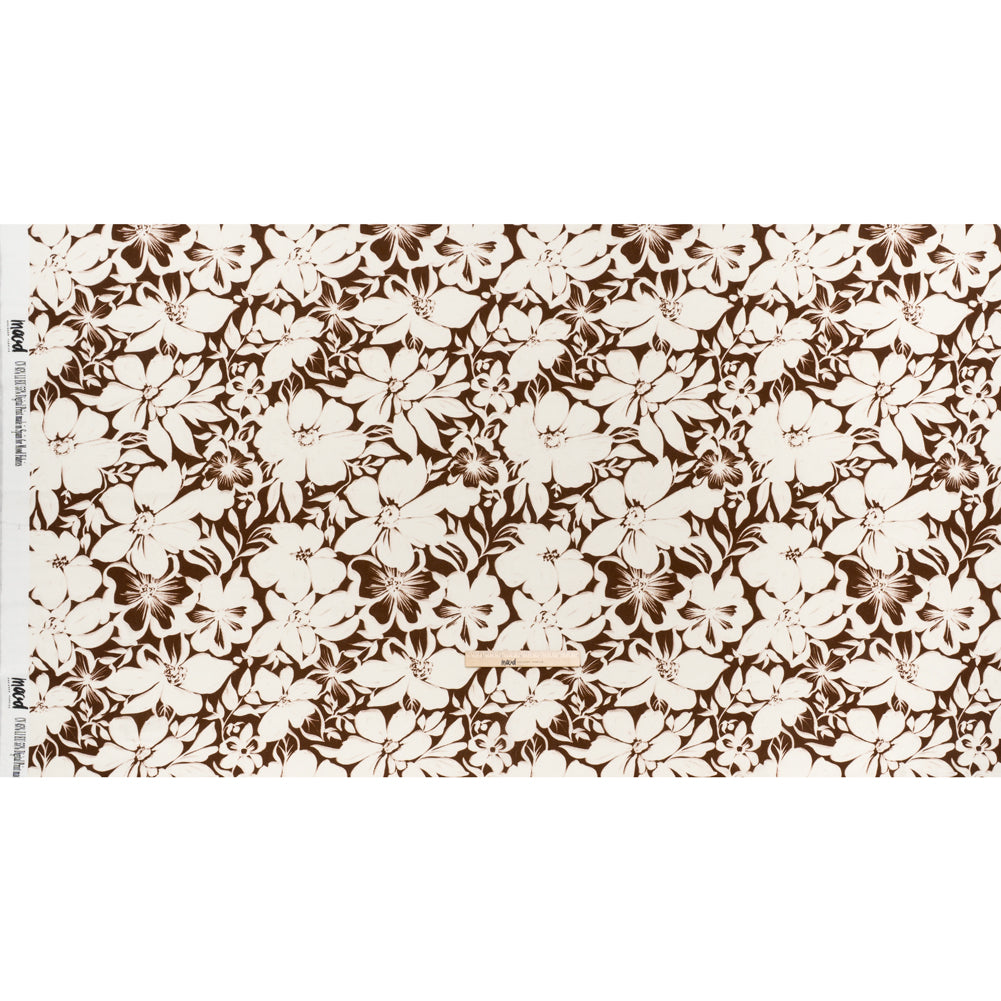 Linen and Rayon Woven - Brown and Ivory Floral - Mood Exclusive Sepia Bloom Print - Full