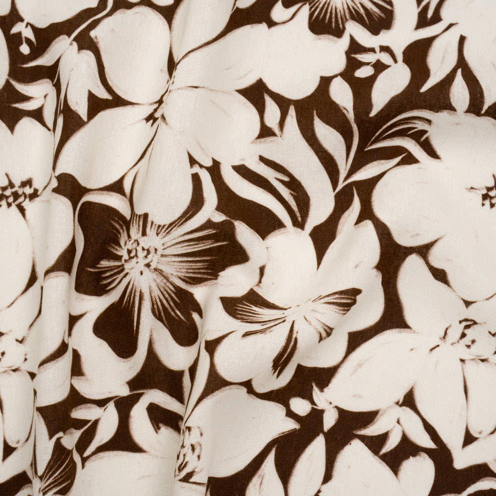 Linen and Rayon Woven - Brown and Ivory Floral - Mood Exclusive Sepia Bloom Print
