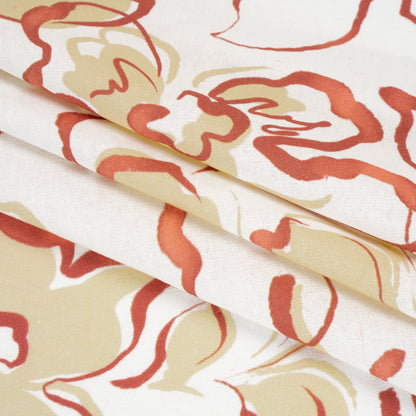 Linen and Rayon Woven - Pale Yellow, Muted Red and Off White Ink Brush Flowers - Mood Exclusive Pastel Botanica Print Folded