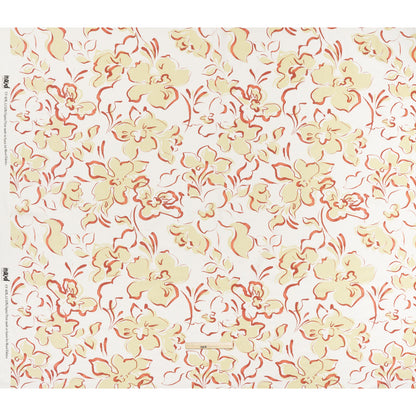 Linen and Rayon Woven - Pale Yellow, Muted Red and Off White Ink Brush Flowers - Mood Exclusive Pastel Botanica Print Full