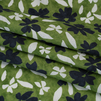 Linen and Rayon Woven - Green, Navy and White Scattered Flowers and Petals - Mood Exclusive Pick-a-Petal Print