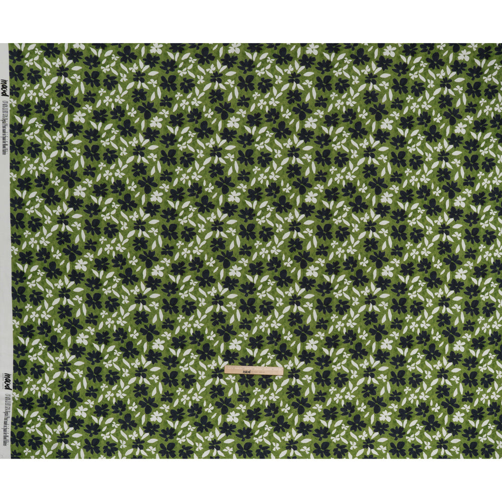 Linen and Rayon Woven - Green, Navy and White Scattered Flowers and Petals - Mood Exclusive Pick-a-Petal Print - Full