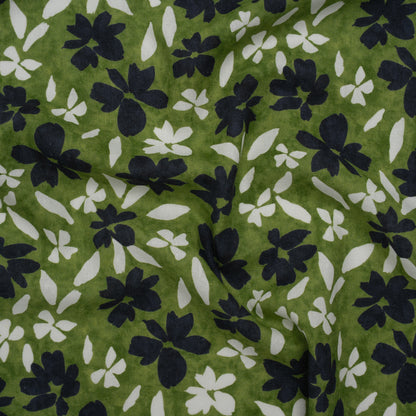 Linen and Rayon Woven - Green, Navy and White Scattered Flowers and Petals - Mood Exclusive Pick-a-Petal Print
