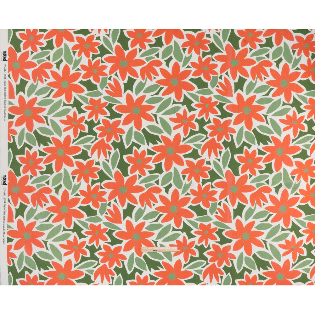 Linen and Rayon Woven - Coral Rose, Sage and Basil Green Flat Flowers - Mood Exclusive Flat Out Florals Print Full