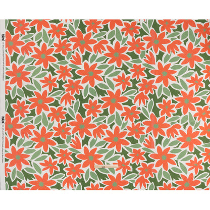 Linen and Rayon Woven - Coral Rose, Sage and Basil Green Flat Flowers - Mood Exclusive Flat Out Florals Print Full