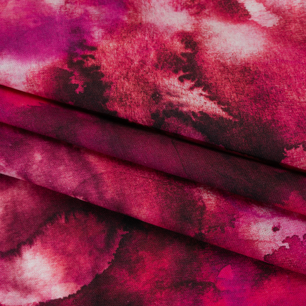 Linen and Rayon Woven - Hot Pink, Purple and Charcoal Abstract Tie Dye - Mood Exclusive Dyed & Delicate Print - Folded