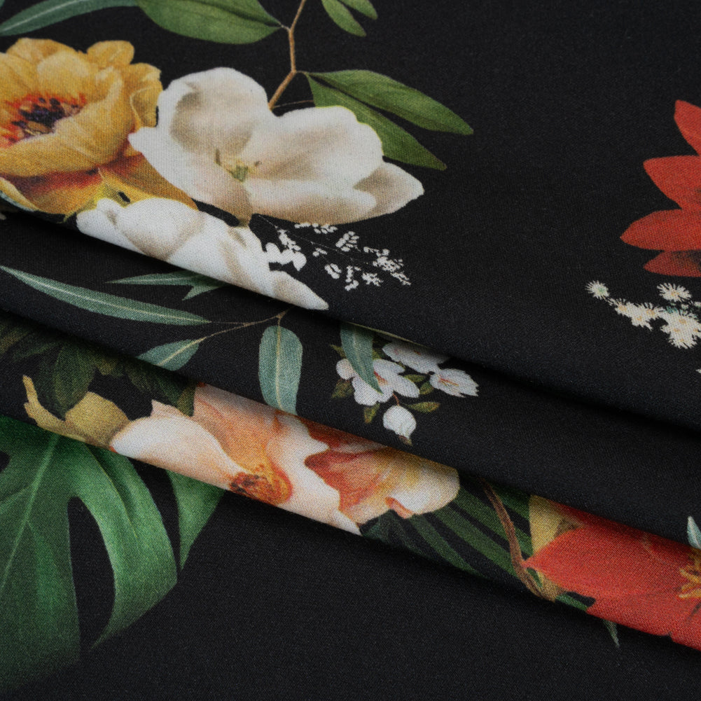 Rayon Challis - Red, Yellow and Green Tropical Flowers - Mood Exclusive Island Bloom Print Folded