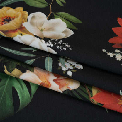 Rayon Challis - Red, Yellow and Green Tropical Flowers - Mood Exclusive Island Bloom Print Folded