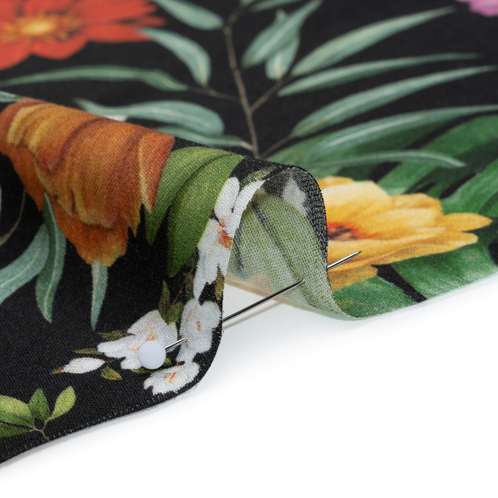 Rayon Challis - Red, Yellow and Green Tropical Flowers - Mood Exclusive Island Bloom Print Detail