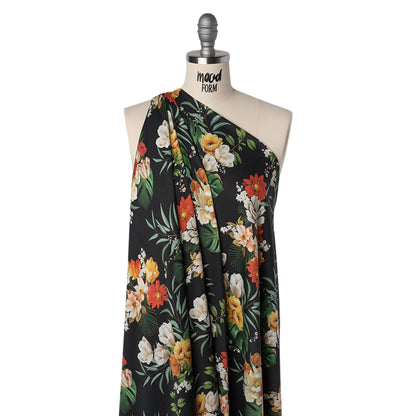 Rayon Challis - Red, Yellow and Green Tropical Flowers - Mood Exclusive Island Bloom Print Drape