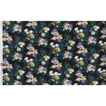 Rayon Challis - Blue, Purple and Yellow Tropical Flowers - Mood Exclusive Island Bloom Print Full