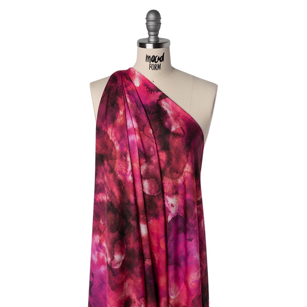Rayon Challis - Hot Pink, Purple and Charcoal Abstract Tie Dye - Mood Exclusive Pigment Pulse Print Drape